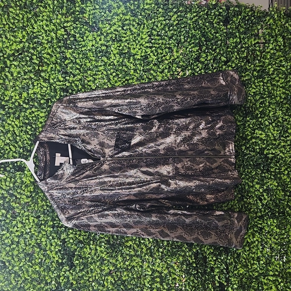 Chico's Metallic Gray Black Snakeskin Jacket Size 3